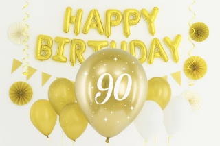 ZŁOTE BALONY NA 90 URODZINY 30cm 6szt. BALONY GLOSSY Z LICZBĄ 90