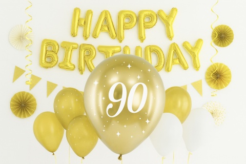 ZŁOTE BALONY NA 90 URODZINY 30cm 6szt. BALONY GLOSSY Z LICZBĄ 90