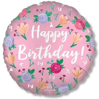 BALON HAPPY BIRTHDAY W KWIATY 45cm BALON URODZINOWY W KWIATY
