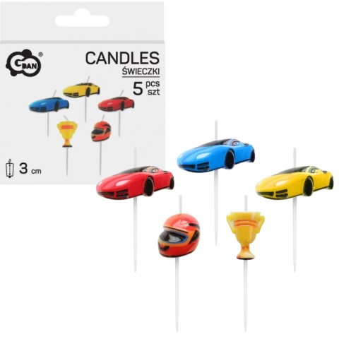 ŚWIECZKI URODZINOWE AUTA WYŚCIG 5szt. ŚWIECZKI SAMOCHODY