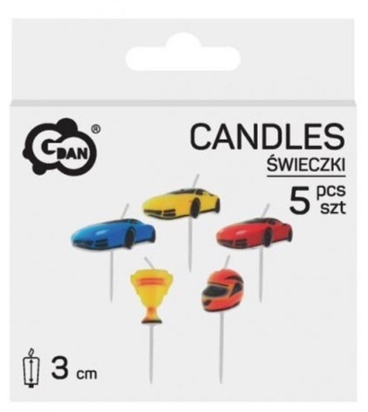 ŚWIECZKI URODZINOWE AUTA WYŚCIG 5szt. ŚWIECZKI SAMOCHODY