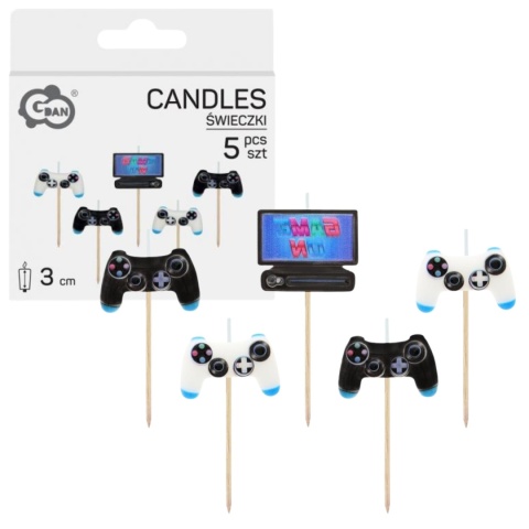 ŚWIECZKI URODZINOWE GAMER PADY 5szt. ŚWIECZKI DLA GAMERA