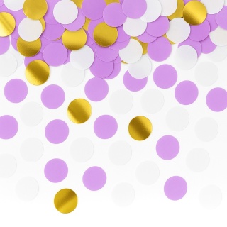 TUBA Z KONFETTI FOLIOWE KÓŁA 15cm ZŁOTE BIAŁE FIOLETOWE