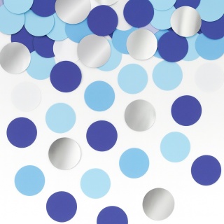 TUBA Z KONFETTI PASTELOWE KÓŁA 15cm NIEBIESKIE SREBRNE GRANATOWE