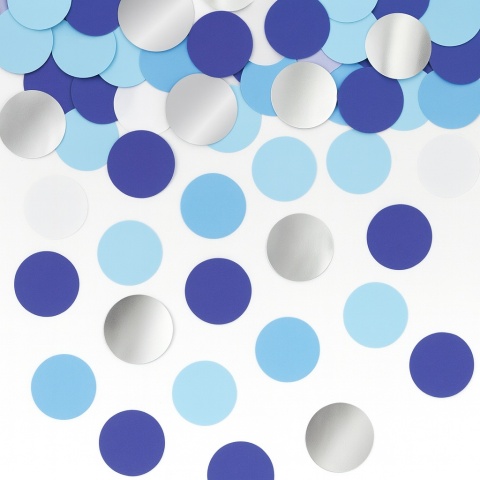 TUBA Z KONFETTI PASTELOWE KÓŁA 15cm NIEBIESKIE SREBRNE GRANATOWE