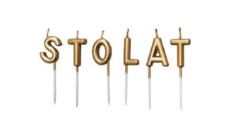 ZŁOTY NAPIS STO LAT ŚWIECZKI LITERKI 6szt. NA URODZINY NAPIS ROCZNICA