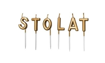 ZŁOTY NAPIS STO LAT ŚWIECZKI LITERKI 6szt. NA URODZINY NAPIS ROCZNICA