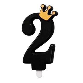 CZARNA ŚWIECZKA CYFRA 2 Z KORONĄ ŚWIECZKA NA URODZINY