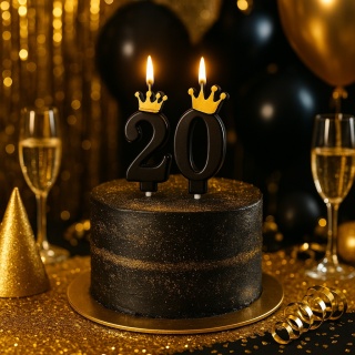 CZARNA ŚWIECZKA CYFRA 2 Z KORONĄ ŚWIECZKA NA URODZINY