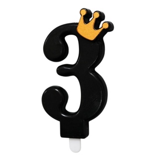 CZARNA ŚWIECZKA CYFRA 3 Z KORONĄ ŚWIECZKA NA URODZINY