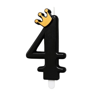 CZARNA ŚWIECZKA CYFRA 4 Z KORONĄ ŚWIECZKA NA URODZINY