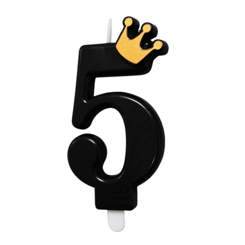 CZARNA ŚWIECZKA CYFRA 5 Z KORONĄ ŚWIECZKA NA URODZINY