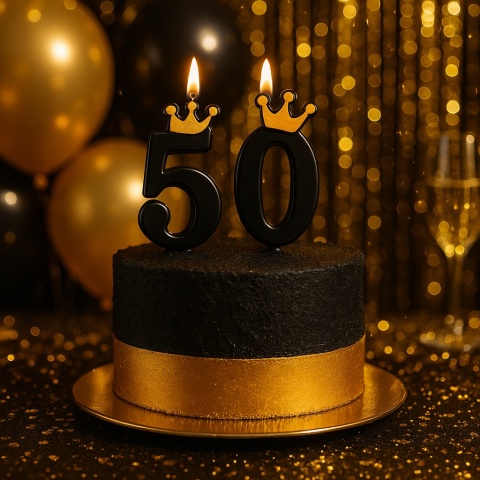 CZARNA ŚWIECZKA CYFRA 5 Z KORONĄ ŚWIECZKA NA URODZINY