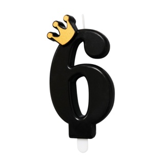 CZARNA ŚWIECZKA CYFRA 6 Z KORONĄ ŚWIECZKA NA URODZINY