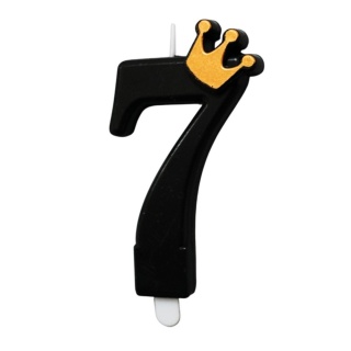 CZARNA ŚWIECZKA CYFRA 7 Z KORONĄ ŚWIECZKA NA URODZINY