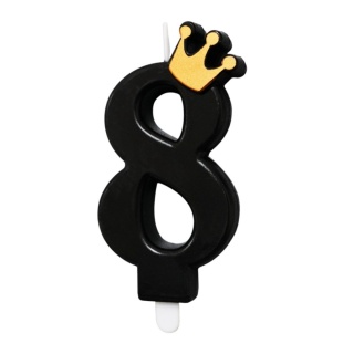 CZARNA ŚWIECZKA CYFRA 8 Z KORONĄ ŚWIECZKA NA URODZINY