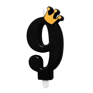 CZARNA ŚWIECZKA CYFRA 9 Z KORONĄ ŚWIECZKA NA URODZINY