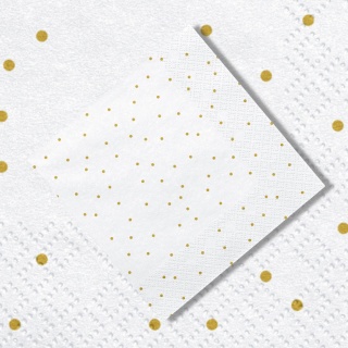 BIAŁE SERWETKI W ZŁOTE KROPKI 20szt. 33x33cm TRÓJWARSTWOWE