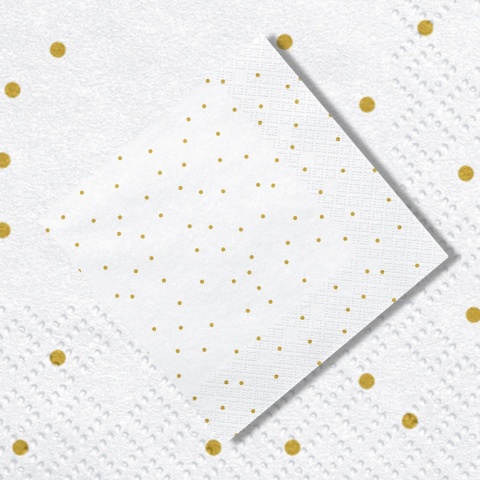 BIAŁE SERWETKI W ZŁOTE KROPKI 20szt. 33x33cm TRÓJWARSTWOWE
