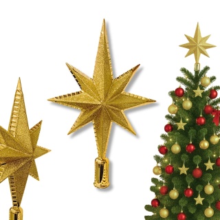 CZUBEK NA CHOINKĘ GWIAZDA 23cm ZŁOTA ZE ZŁOTYM BROKATEM