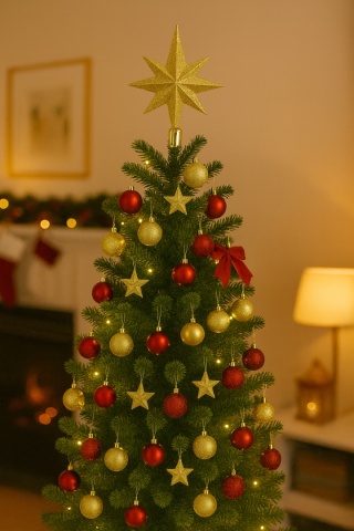 CZUBEK NA CHOINKĘ GWIAZDA 23cm ZŁOTA ZE ZŁOTYM BROKATEM