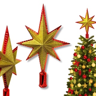 CZUBEK NA CHOINKĘ GWIAZDA 30cm CZERWONA ZE ZŁOTYM BROKATEM