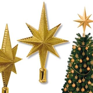 CZUBEK NA CHOINKĘ GWIAZDA 30cm ZŁOTA ZE ZŁOTYM BROKATEM