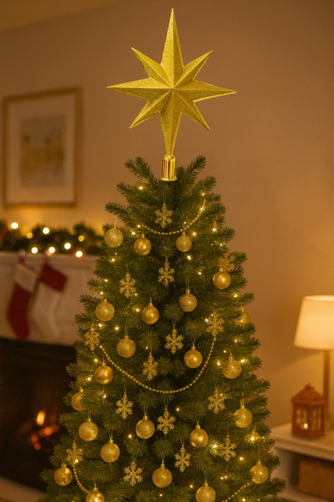 CZUBEK NA CHOINKĘ GWIAZDA 30cm ZŁOTA ZE ZŁOTYM BROKATEM