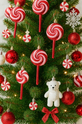 CZERWONE LIZAKI CUKIERKI ZAWIESZKI NA CHOINKĘ 4szt.