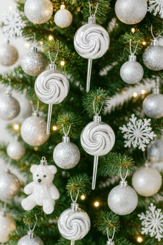 SREBRNE LIZAKI CUKIERKI ZAWIESZKI NA CHOINKĘ 4szt.