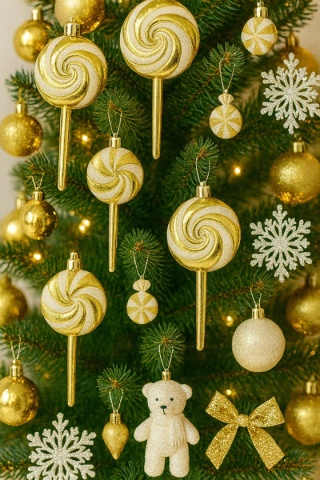 ZŁOTE LIZAKI CUKIERKI ZAWIESZKI NA CHOINKĘ 4szt.