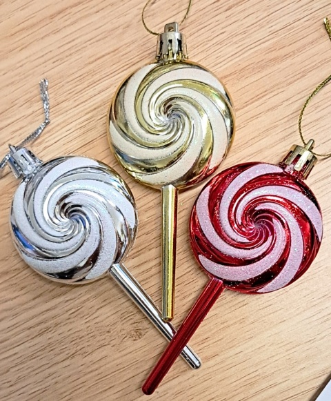 ZŁOTE LIZAKI CUKIERKI ZAWIESZKI NA CHOINKĘ 4szt.