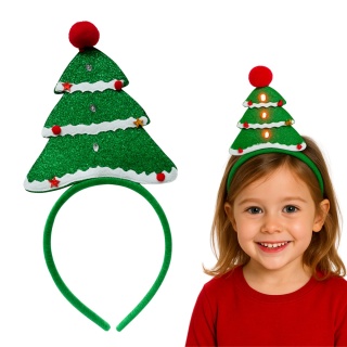 ŚWIĄTECZNA OPASKA ZIELONA CHOINKA ZE ŚWIATEŁKAMI