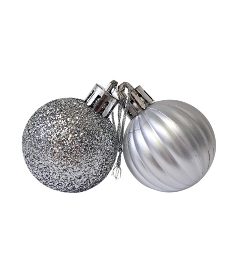 SREBRNE BOMBKI 11szt. ZESTAW BOMBEK 4cm MIX KSZTAŁTÓW