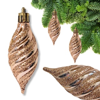 ŚWIDERKI Z BROKATEM RÓŻOWE ZŁOTO ZAWIESZKI NA CHOINKĘ 6szt.