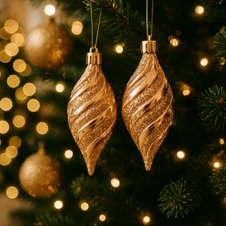 ŚWIDERKI Z BROKATEM RÓŻOWE ZŁOTO ZAWIESZKI NA CHOINKĘ 6szt.