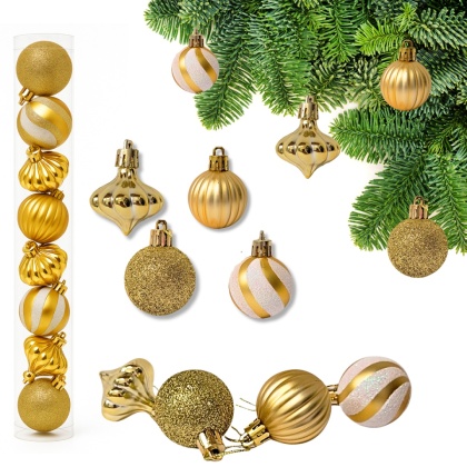 ZŁOTE BOMBKI 11szt. ZESTAW BOMBEK 4cm MIX KSZTAŁTÓW