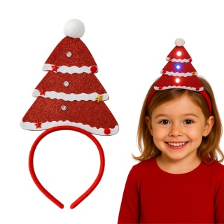 ŚWIĄTECZNA OPASKA CZERWONA CHOINKA ZE ŚWIATEŁKAMI