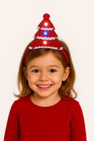 ŚWIĄTECZNA OPASKA CZERWONA CHOINKA ZE ŚWIATEŁKAMI