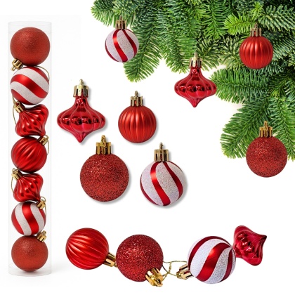 CZERWONE BOMBKI 11szt. ZESTAW BOMBEK 4cm MIX KSZTAŁTÓW