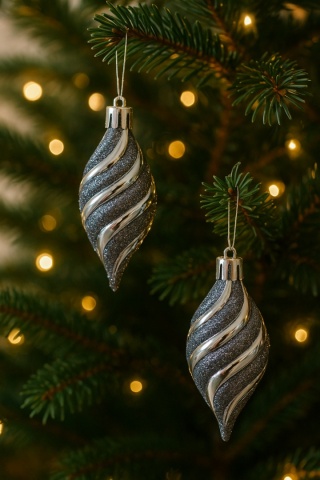 GRAFITOWE ŚWIDERKI Z BROKATEM ZAWIESZKI NA CHOINKĘ 6szt.