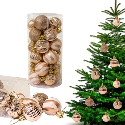 BOMBKI RÓŻOWE ZŁOTO 24szt. ZESTAW BOMBEK 4cm MIX KSZTAŁTÓW