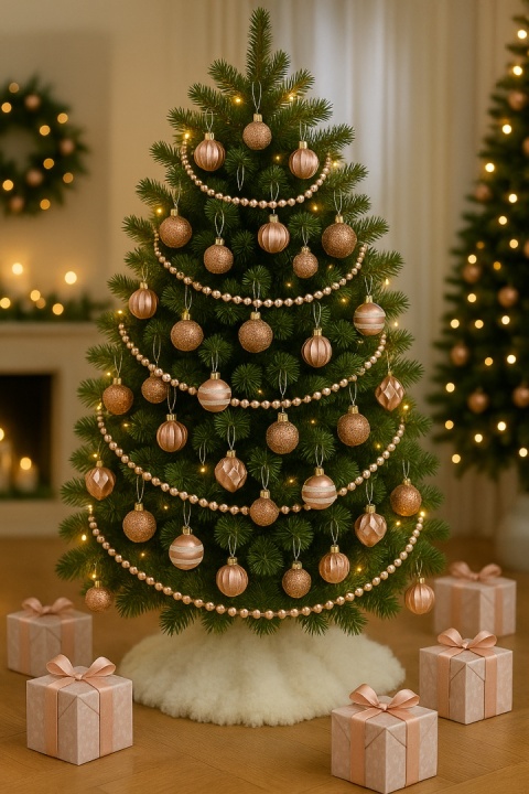 BOMBKI RÓŻOWE ZŁOTO 24szt. ZESTAW BOMBEK 4cm MIX KSZTAŁTÓW