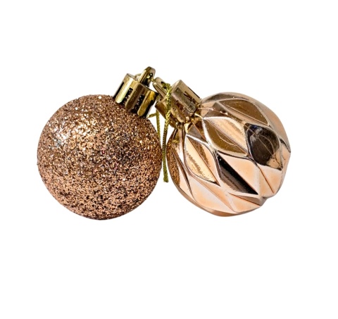 BOMBKI RÓŻOWE ZŁOTO 24szt. ZESTAW BOMBEK 4cm MIX KSZTAŁTÓW