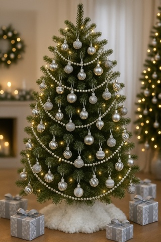 SREBRNE BOMBKI 24szt. ZESTAW BOMBEK 4cm MIX KSZTAŁTÓW