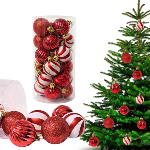 CZERWONE BOMBKI 24szt. ZESTAW BOMBEK 4cm MIX KSZTAŁTÓW