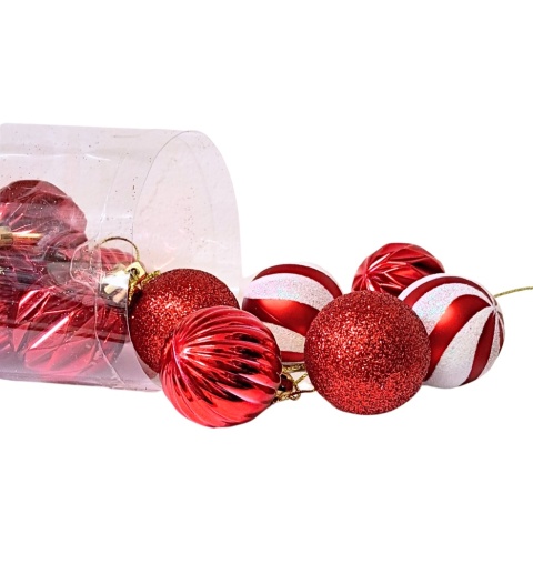 CZERWONE BOMBKI 24szt. ZESTAW BOMBEK 4cm MIX KSZTAŁTÓW