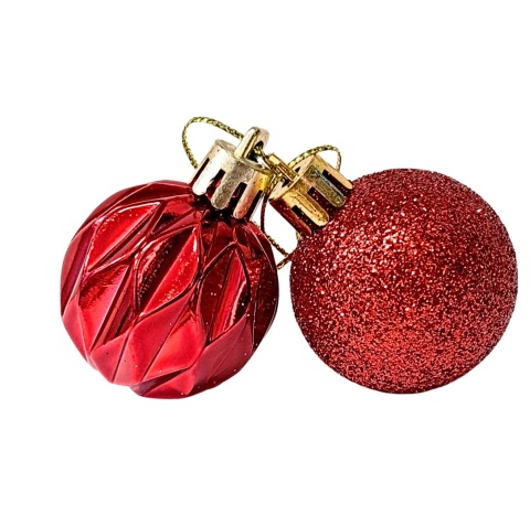 CZERWONE BOMBKI 24szt. ZESTAW BOMBEK 4cm MIX KSZTAŁTÓW