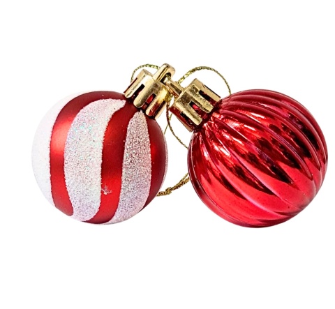 CZERWONE BOMBKI 24szt. ZESTAW BOMBEK 4cm MIX KSZTAŁTÓW