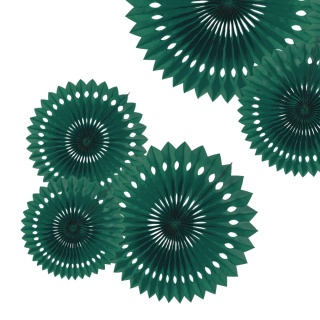 DEKORACYJNE ROZETY CIEMNA ZIELEŃ 3szt. DEKORACJA WISZĄCA ROZETY 20-30cm